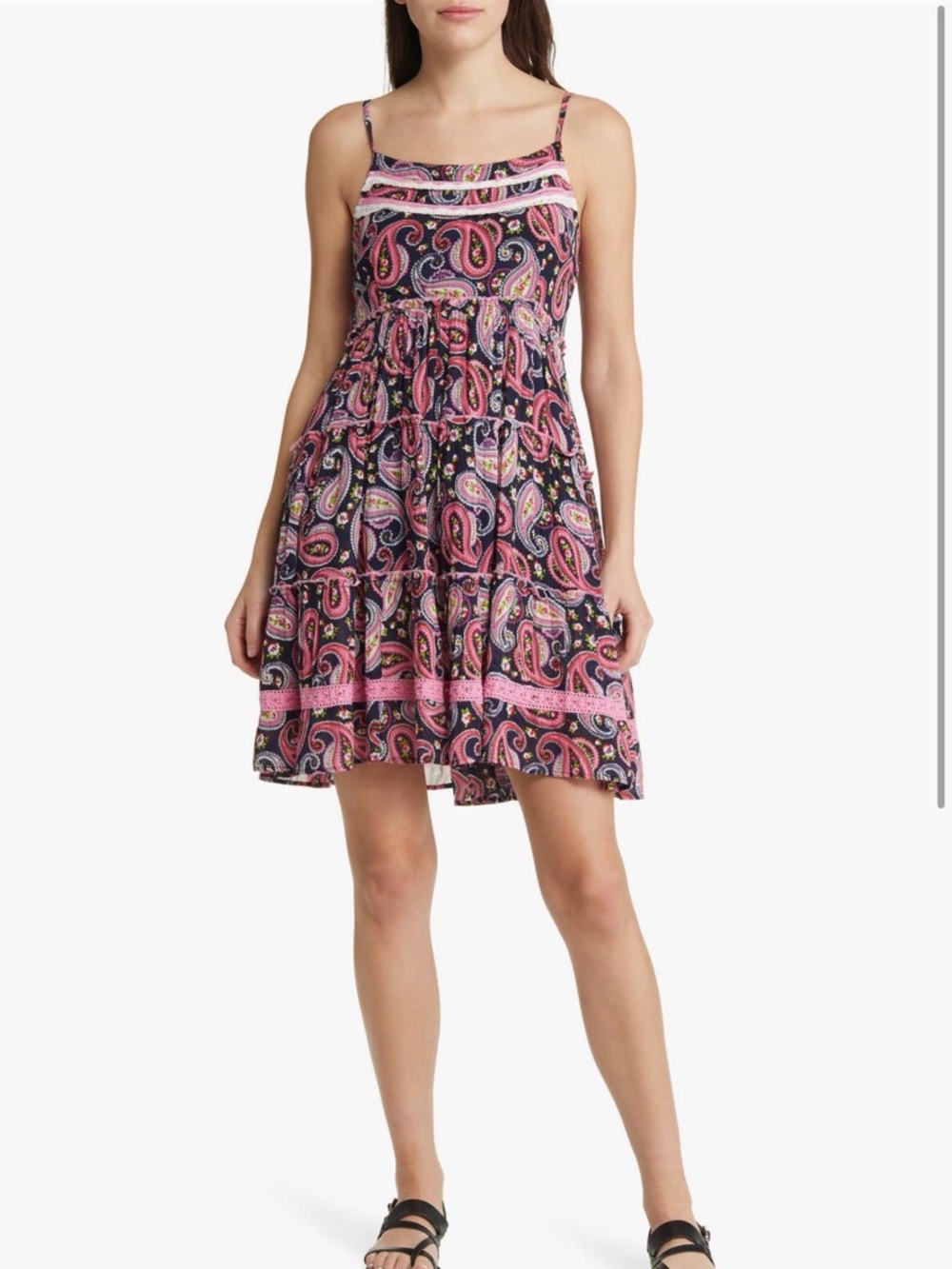 Pink Paisley Tiered Mini Skirt Dress